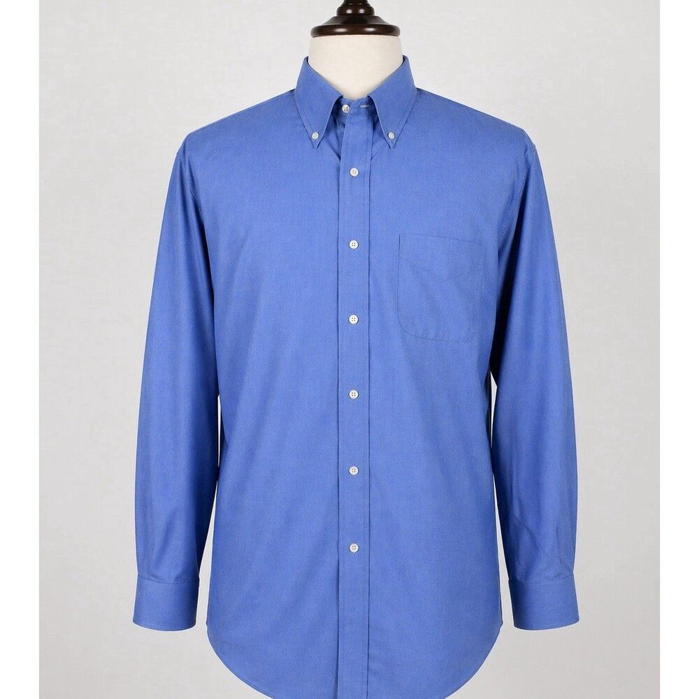 Brooks Brothers Madison Shirt Mens 17-34 Blue Button Down Non Iron Supima Cotton